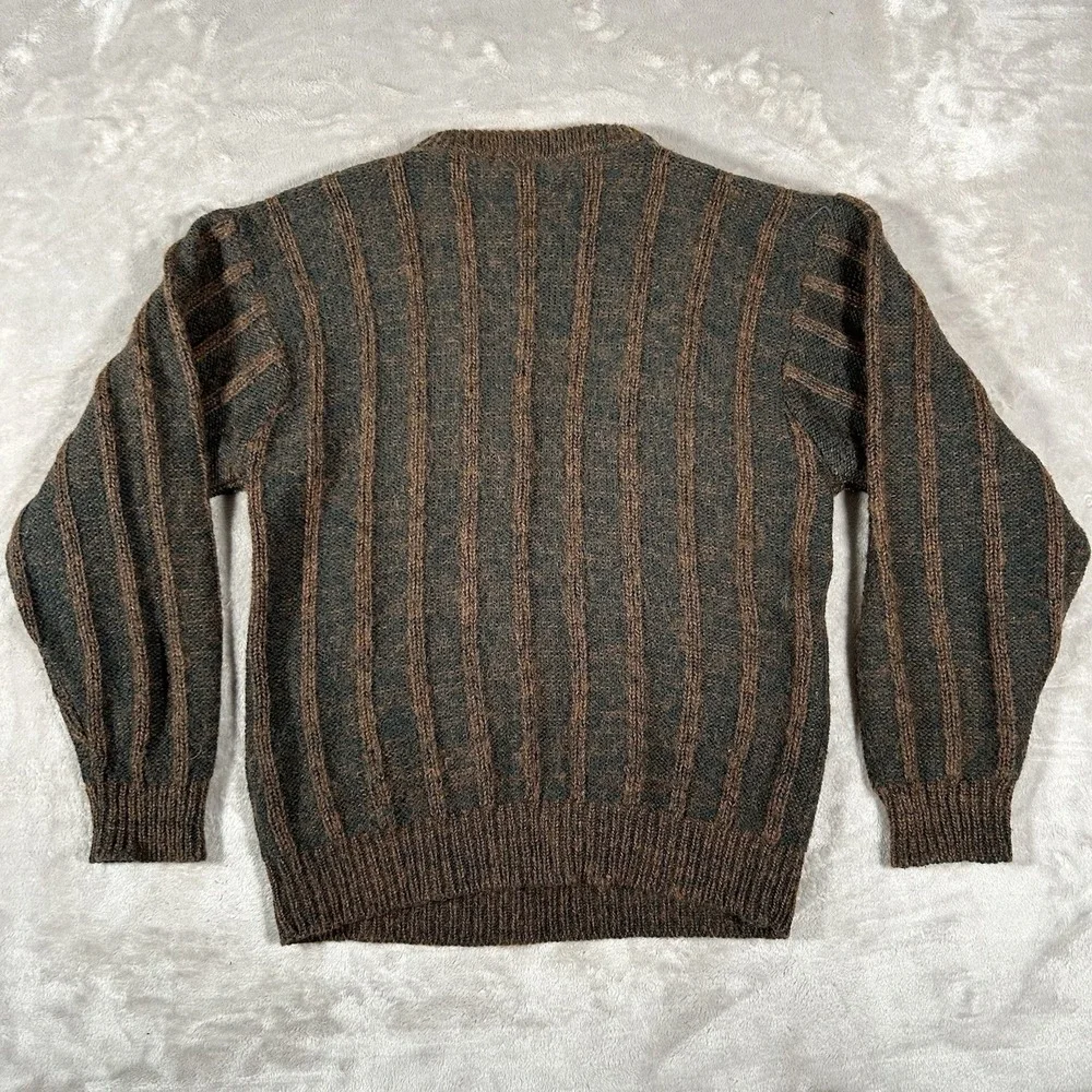 VTG Jordache Cable Knit Sweater Mens M Brown Mohair Wool Coogi-Style 3D Textured - Picture 9 of 15